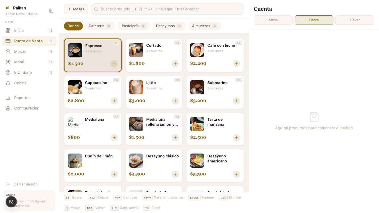 Cafetería Paikan — sistema de gestión para cafeterías y restaurantes