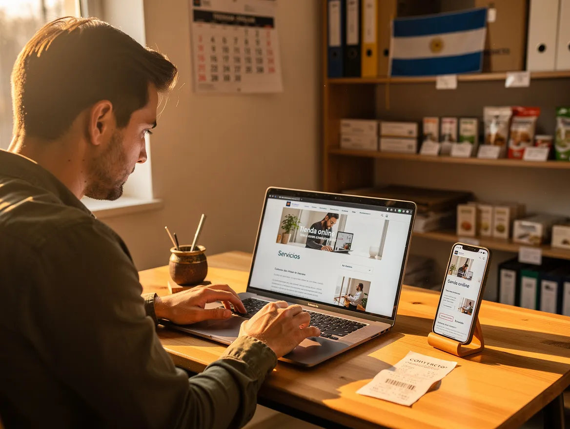 Diseñador trabajando en un sitio web responsive en su escritorio